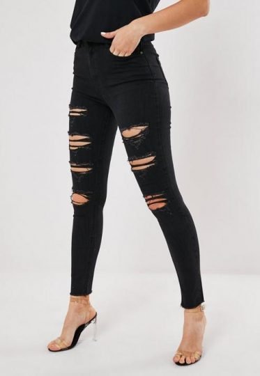 Black High Waisted Extreme Ripped Skinny Jeans 