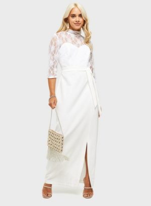 Womens Petite White Lace Body Maxi Dress