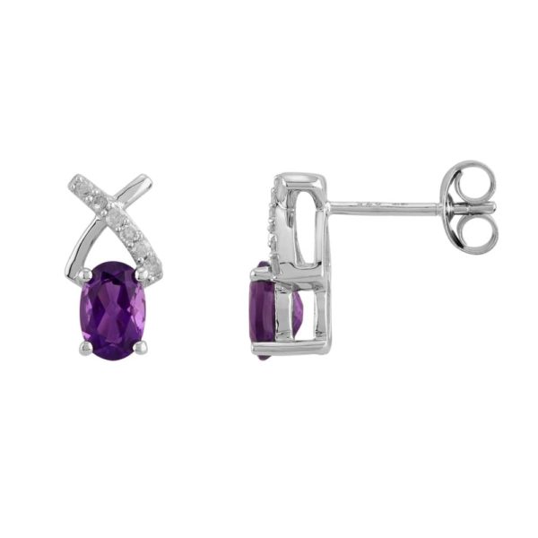 9ct White Gold Oval Amethyst 0.08ct Diamond Crossover Stud Earrings Ojs0015e-Aa loving the sales