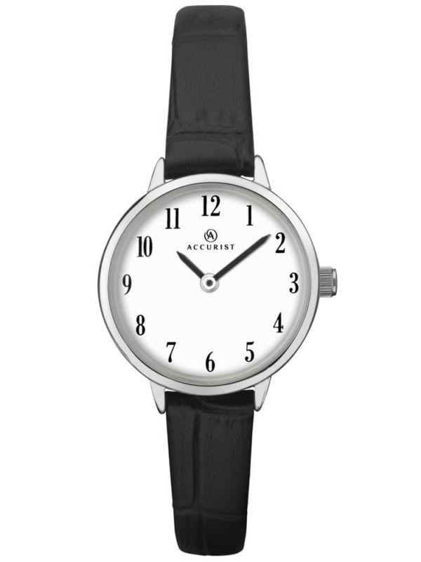 Accurist Ladies Stainless Steel White Round Dial Black Leather Strap Watch 8263 loving the sales