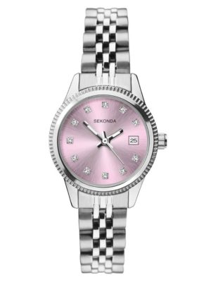 Sekonda Ladies Classic Stainless Steel Pink Stone Set Dial Bracelet Watch 2762 loving the sales