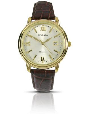 Sekonda Mens Classic Gold Plated Champagne Date Dial Brown Leather Strap Watch 3779 loving the sales