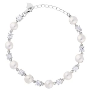 Silver Side Drilled Freshwater Pearl And Claw-Set Cubic Zirconia Bracelet Brw70030fw loving the sales