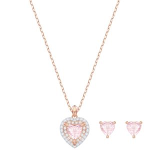 Swarovski One Rose Gold Tone Pink Crystal Heart Pendant And Earring Set 5470897 loving the sales