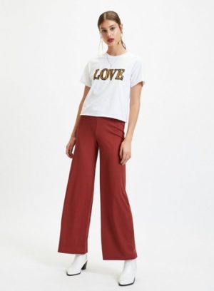 Womens Brown Ribbed Wide Leg Trousers