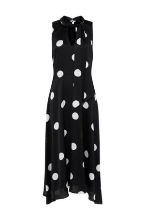 Black Polka Dot Keyhole Midi Dress