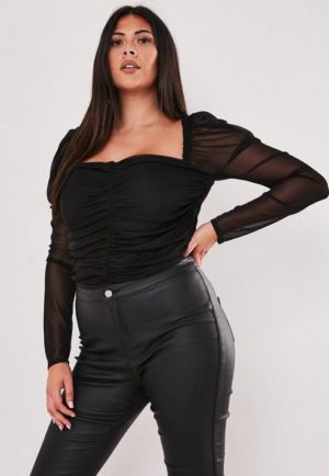 Plus Size Black Mesh Sleeve Bodysuit loving the sales