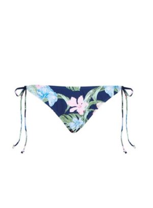 Womens Dp Beach Navy Floral Print Tie Bikini Bottoms - Blue