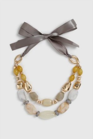 Yellow Marble Bead Tie Necklace