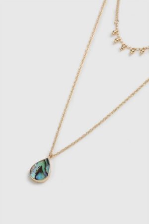 Gold Shell Oval Drop Necklace