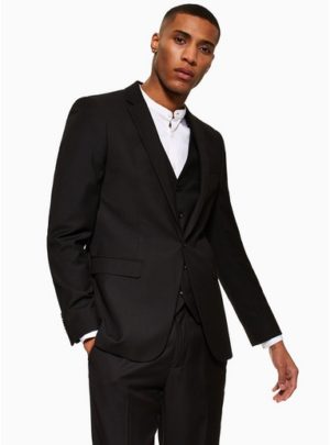 Mens Black Skinny Fit Single Breasted Suit Blazer With Notch Lapels