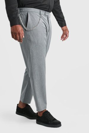 Mens Grey Plus Size Skinny Cropped Trouser With Chain loving the sales