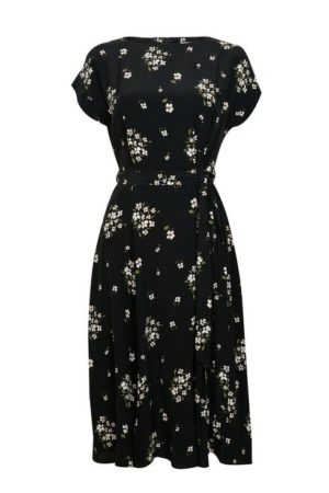Petite Black Floral Print Midi Dress