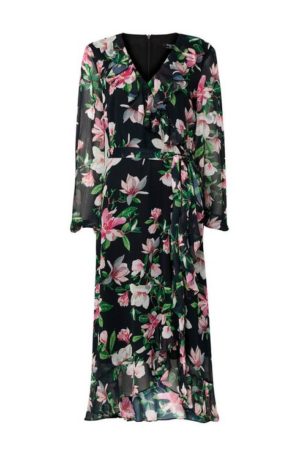 **Tall Floral Print Tiered Midi Dress