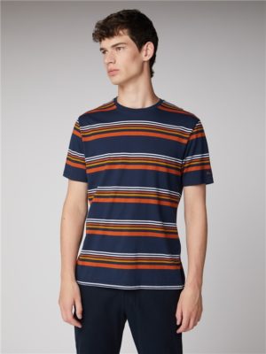 90s Navy White & Orange Striped T-Shirt | Ben Sherman | Est 1963 - Small loving the sales