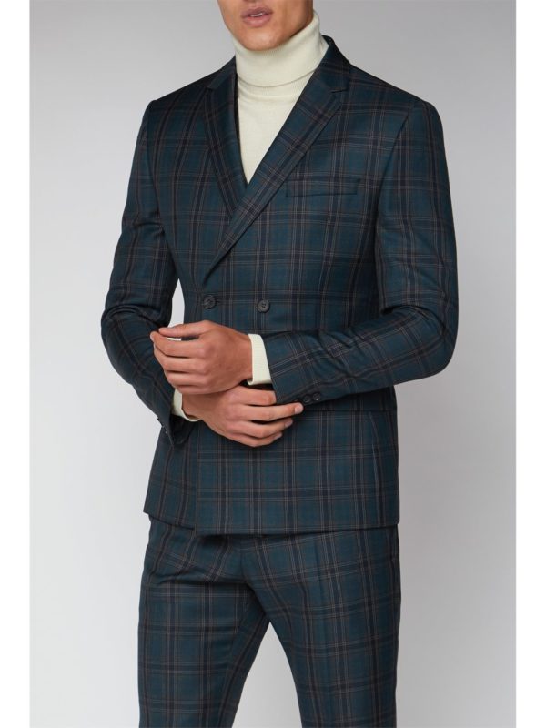 Ben Sherman Charcoal Teal Check Slim Fit Double Breasted Jacket 38r Charcoal loving the sales
