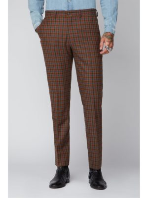 Gibson London Tan Teal And Orange Graph Check Trousers 32r Tan loving the sales