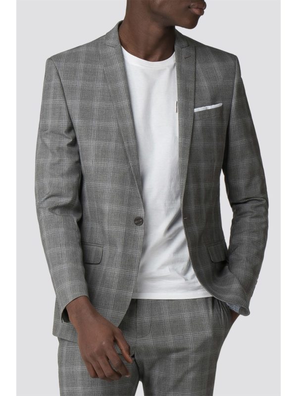 Grey Blue Overcheck Skinny Fit Suit Jacket 36r Grey loving the sales