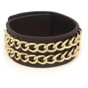 Guess Black Leather Cuff Bracelet With Two Gold Plated Chains. loving the sales