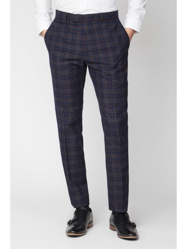 Limehaus Navy Burgundy Bold Check Slim Fit Suit Trousers 28r Navy loving the sales