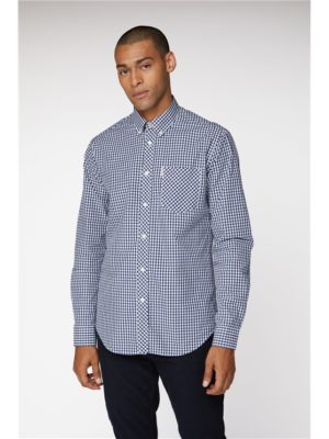 Long Sleeve Gingham Shirt Coloured In Blue Depths - Small loving the sales