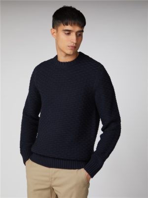 Navy Blue Textured Crew Neck Sweater | Ben Sherman | Est 1963 - 4xl loving the sales