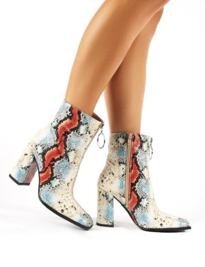 Payback  Snakeskin Zip Up Block Heeled Ankle Boots