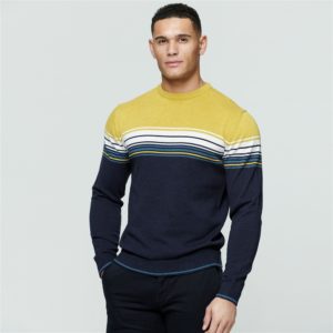 Magee 1866 Navy & Chartreuse Termon Striped Cotton Crew Neck Jumper loving the sales