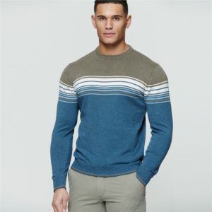 Magee 1866 Teal & Taupe Termon Striped Cotton Crew Neck Jumper loving the sales