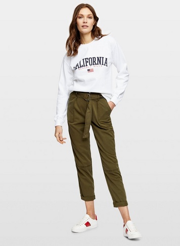 Womens Belted Cargo Pocket Khaki Trousers