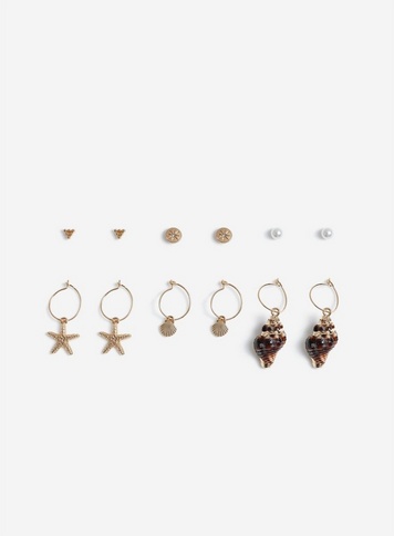 Womens Gold Shell Multipack Earrings