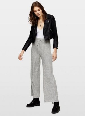 Womens Grey Marl Brushed Soft Touch Ribbed Trousers