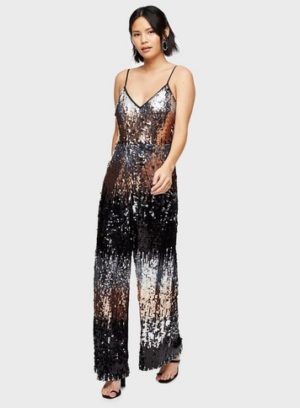 Womens Ombre Strappy Sequin Jumpsuit