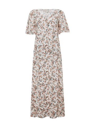 Womens Peach Floral Print Maxi Dress