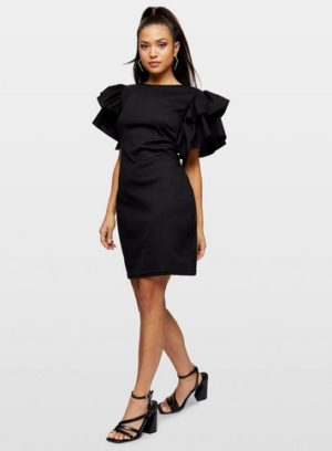 Womens Petite Black Ponte Contrast Dress