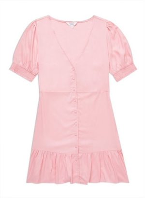 Womens Petite Pink Button Down Tea Dress