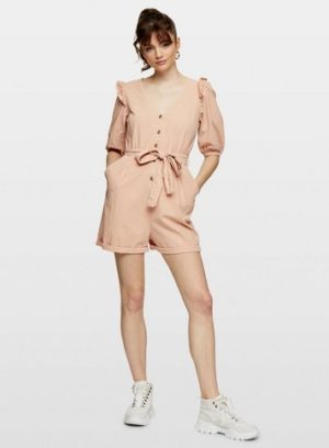 Womens Pink Frill Sleeve Playsuit