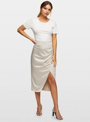 Womens Taupe Slinky Knot Pencil Skirt