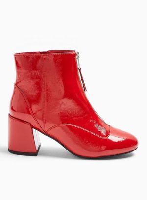 Womens Wide Fit Belle Red Zip Front Boots