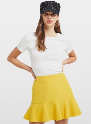 Womens Yellow Peplum Hem Skirt