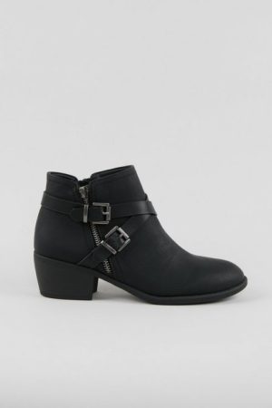 Black Double Buckle Ankle Boot