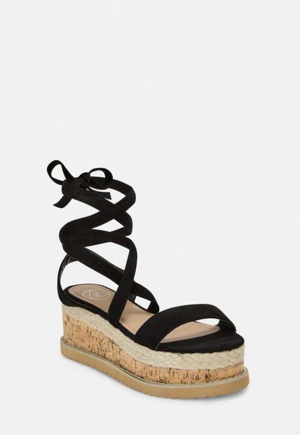 Black Faux Suede Lace Up Flatform Sandals loving the sales
