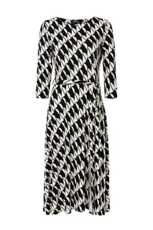 Black Geometric Print Jersey Midi Dress