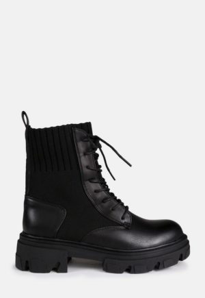 Black Lace Up Knitted Ankle Boots loving the sales