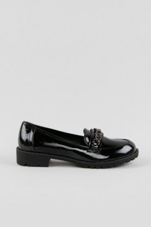 Black Patent Chain Detail Loafer