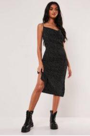 Black Polka Dot Cowl Neck Cami Slip Midi Dress loving the sales