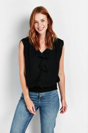 Black Ruffle Front Top