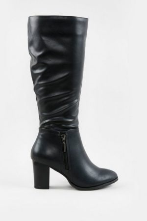 Black Side Zip High Leg Boot