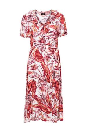 Blush Floral Print Ruffle Midi Dress