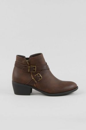 Brown Double Buckle Ankle Boot